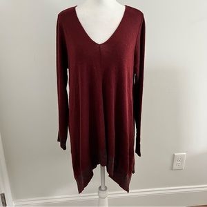 Red maroon v neck sweater dress long sleeve wool acrylic made in Korea